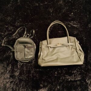 Black and Gray Women's Handbag Set (Been in Storage)
(Handbag & Backpack)